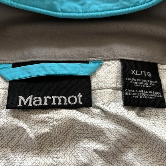 Marmot Kids Aqua Blue Lightweight Rain Jacket Youth XL Hood Zippered Pockets - Picture 7 of 9